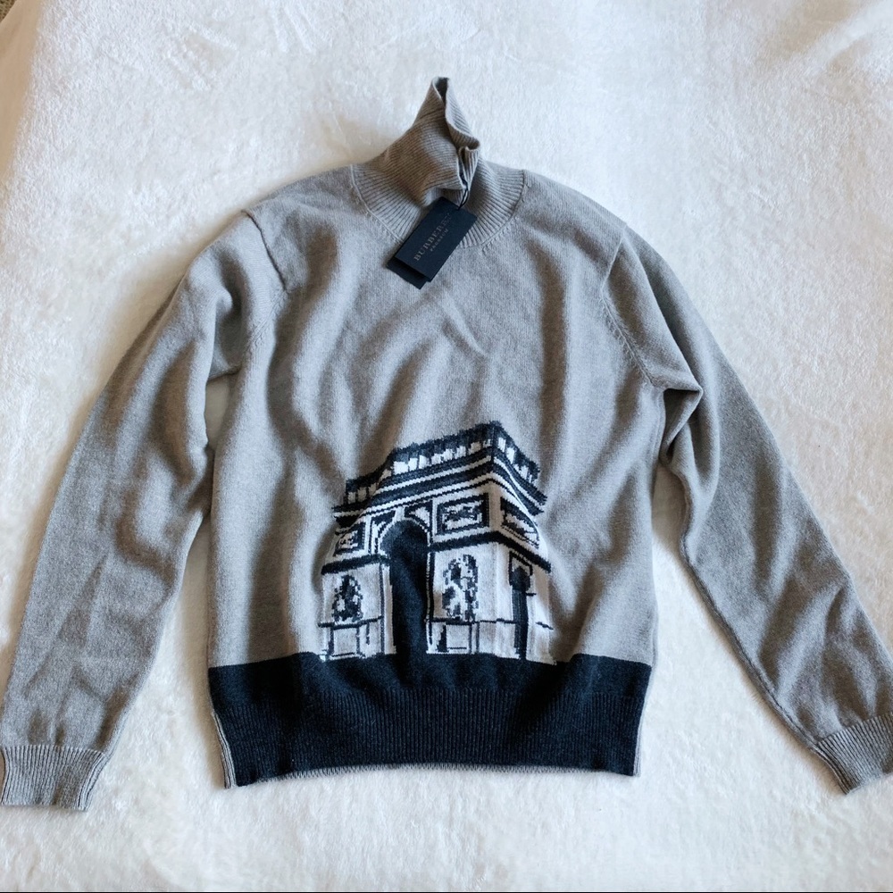 NWT Authentic Burberry Porosum Cashmere Sweater​ Grey/Black XS​